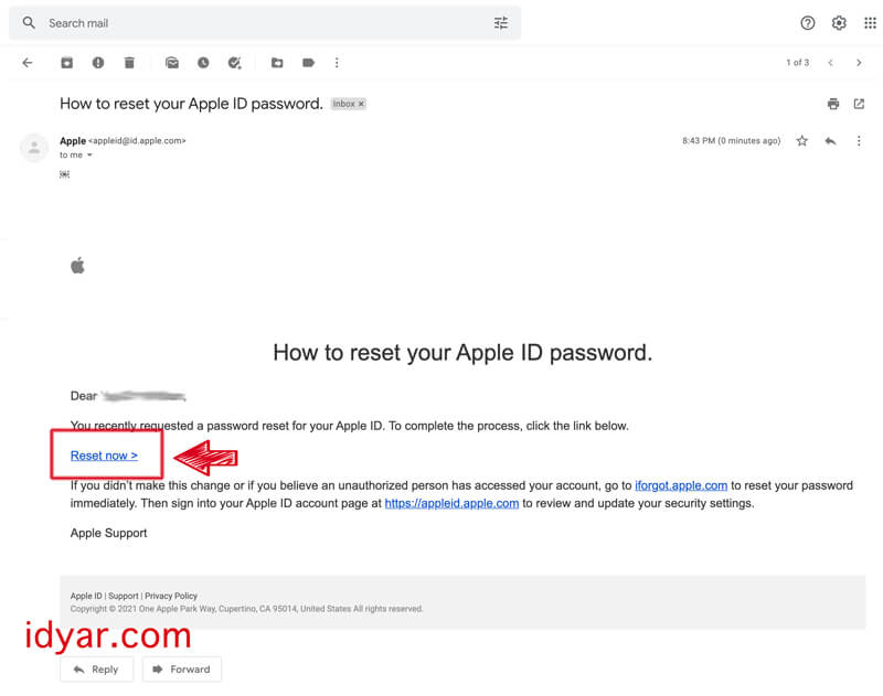 ریست رمز عبور اپل ایدی با ایمیل